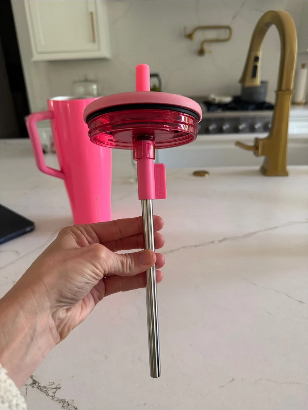 BrüMate Hot Pink Insulated Tumbler with Handle and Straw